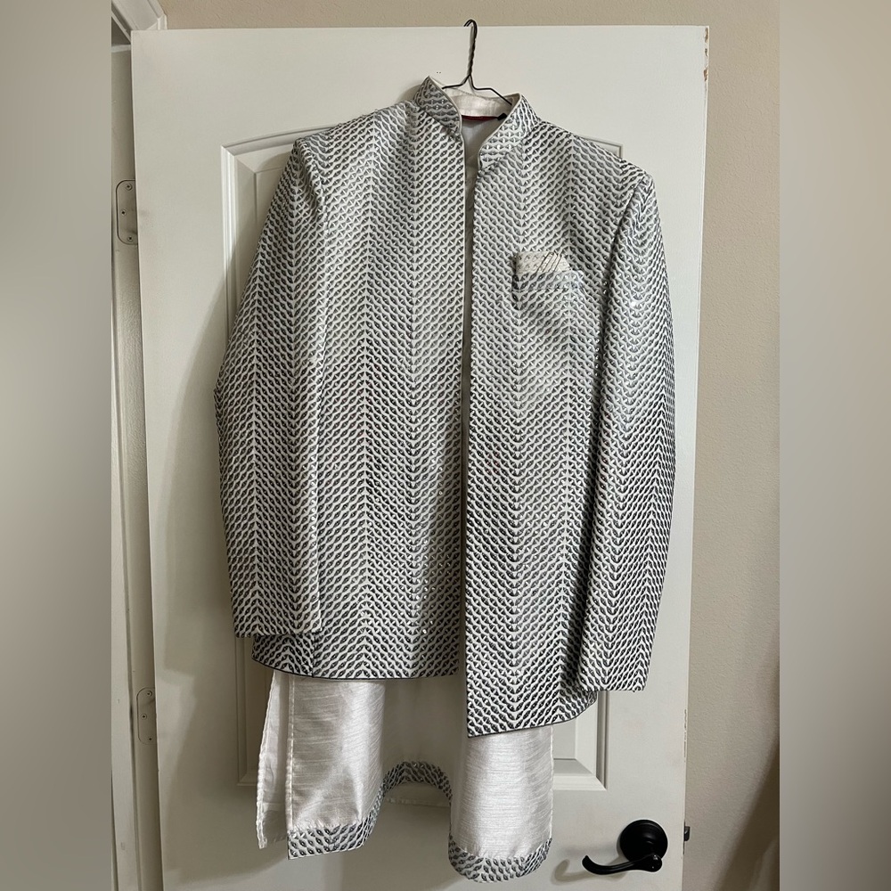 Elegant Silver and White Indowestern Kurta Set